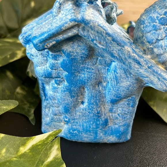 Upcycled  Bird Ceramic Bank Shelf Sitter Spring Country Cottage Blue 6 X 6 - Picture 8 of 15